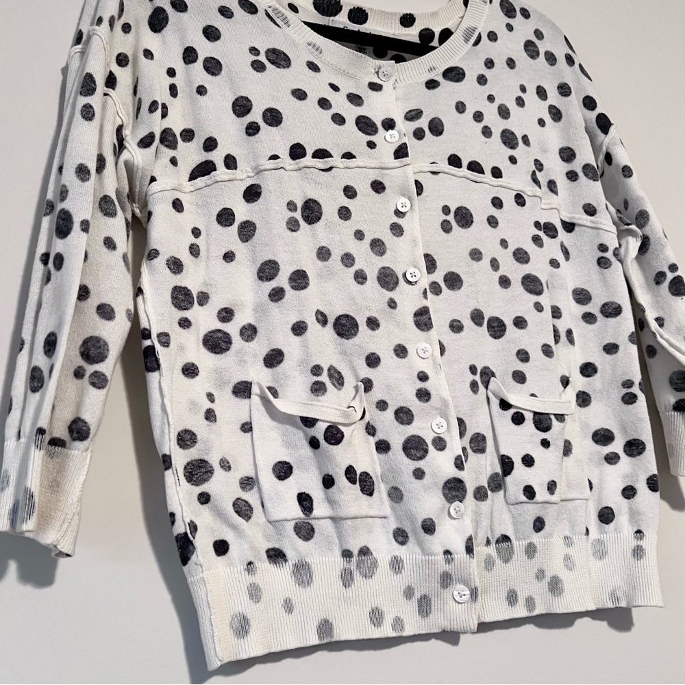 CAbi Black and White Polka Dot Cardigan 100% Cotton Sweater - Picture 3 of 7